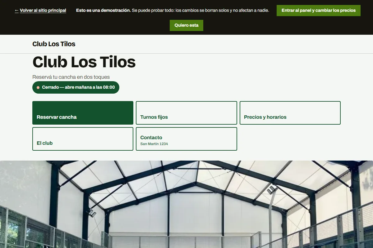 El sitio de demostración Club Los Tilos