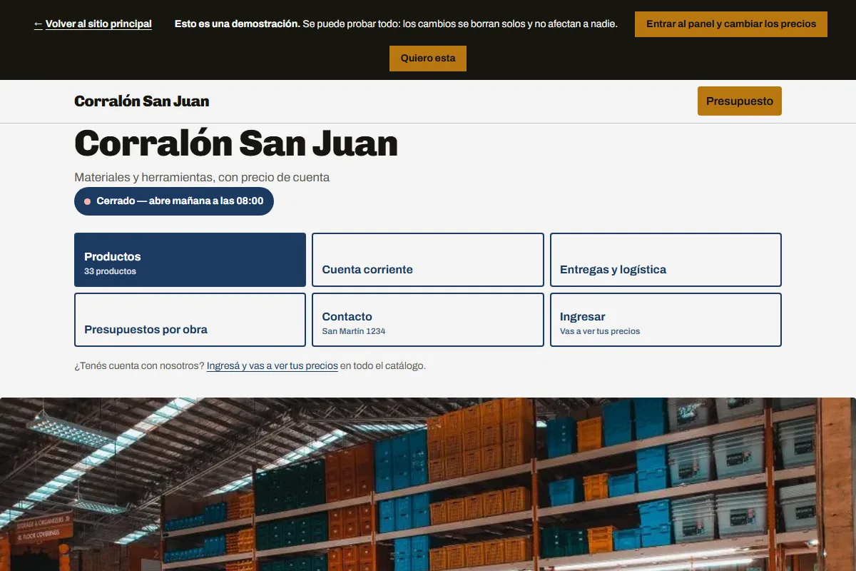 El sitio de demostración Corralón San Juan